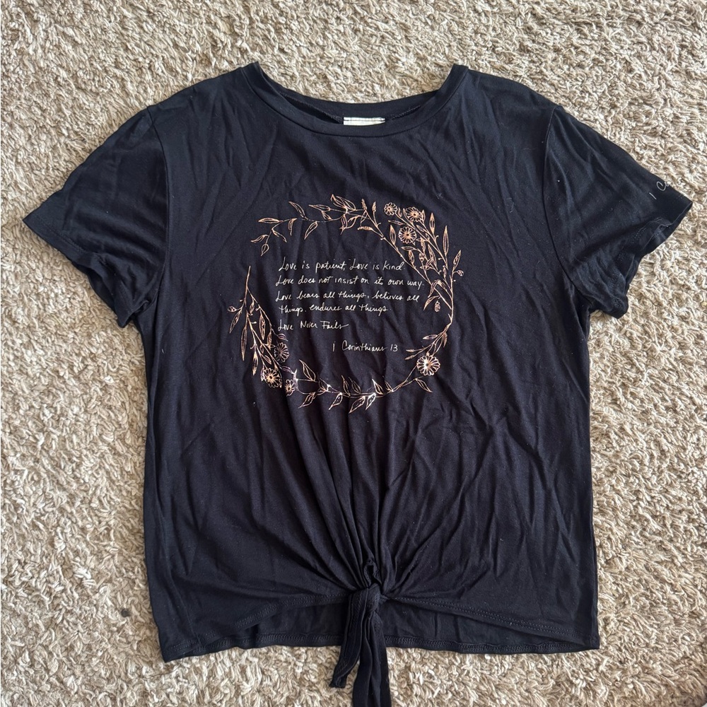 Gray and Blue Tie-Front Short Sleeve Tee